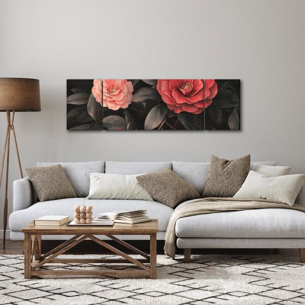 Obraz - Červené květy na temném pozadí (170x50 cm)
