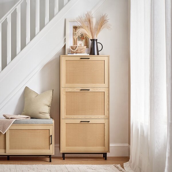 Sobuy Fsr155-N Výklopný Botník Úzký Botník Komoda Na Boty Přírodní 60 X 127 X 24 Cm