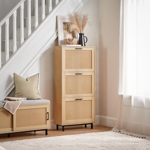 Sobuy Fsr155-N Výklopný Botník Úzký Botník Komoda Na Boty Přírodní 60 X 127 X 24 Cm