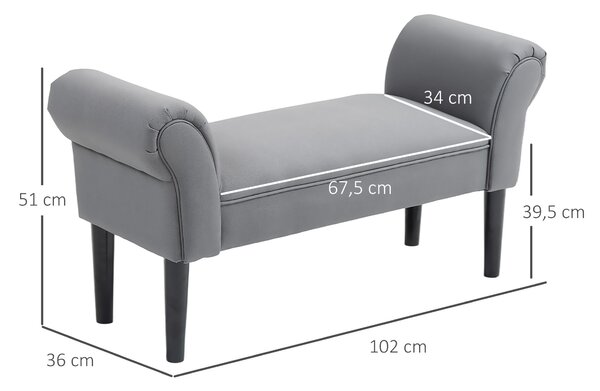 HOMCOM Lavice na postel, čalouněná lavice, sedací lavice, chodbová lavice do ložnice, nosnost až 130 kg, plátno, tmavě šedá, 102 x 36 x 51 cm | Aosom