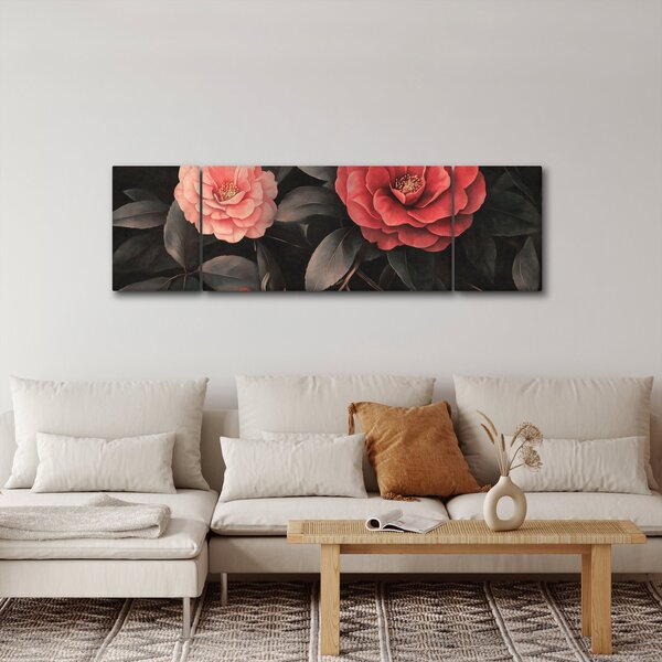 Obraz - Červené květy na temném pozadí (170x50 cm)