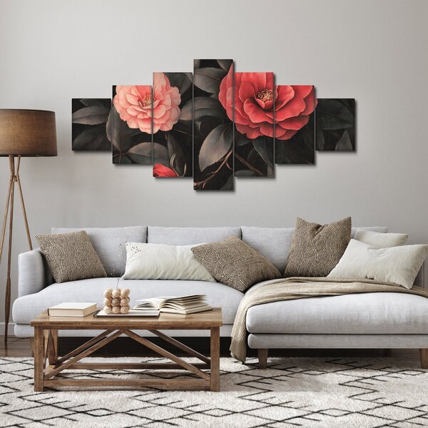 Obraz - Červené květy na temném pozadí (210x100 cm)