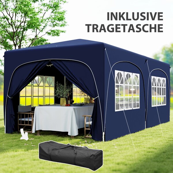 Pavilon Outsunny 3x6m, vodoodpudivý, pevný, zimní skládací pavilon, UV ochrana 50+, skládací párty stan s 6 bočními panely, taška na zahradní pavilon