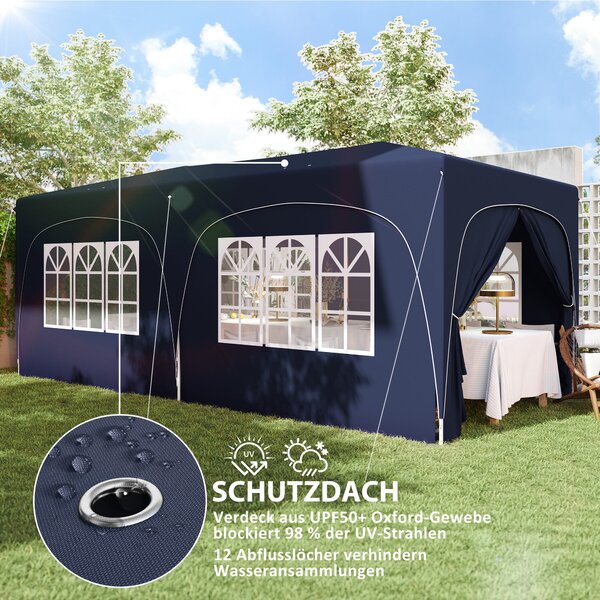 Pavilon Outsunny 3x6m, vodoodpudivý, pevný, zimní skládací pavilon, UV ochrana 50+, skládací párty stan s 6 bočními panely, taška na zahradní pavilon