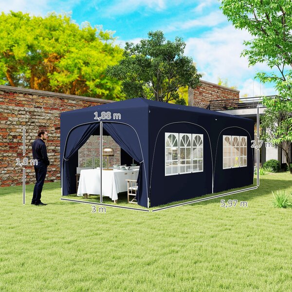 Pavilon Outsunny 3x6m, vodoodpudivý, pevný, zimní skládací pavilon, UV ochrana 50+, skládací párty stan s 6 bočními panely, taška na zahradní pavilon