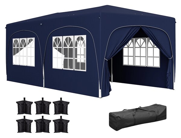 Pavilon Outsunny 3x6m, vodoodpudivý, pevný, zimní skládací pavilon, UV ochrana 50+, skládací párty stan s 6 bočními panely, taška na zahradní pavilon