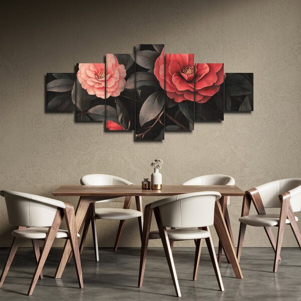 Obraz - Červené květy na temném pozadí (210x100 cm)