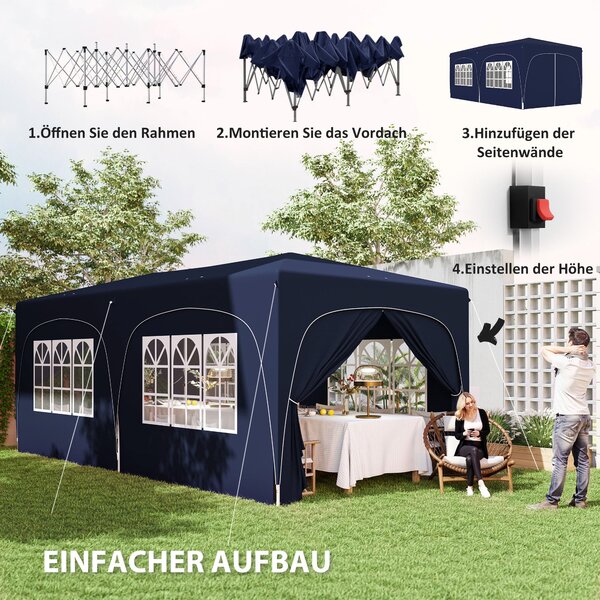 Pavilon Outsunny 3x6m, vodoodpudivý, pevný, zimní skládací pavilon, UV ochrana 50+, skládací párty stan s 6 bočními panely, taška na zahradní pavilon