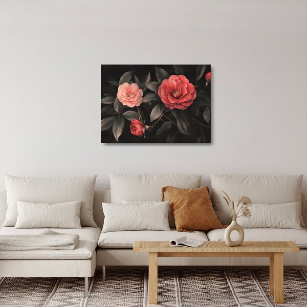 Skleněný obraz - Červené květy na temném pozadí (70x50 cm)
