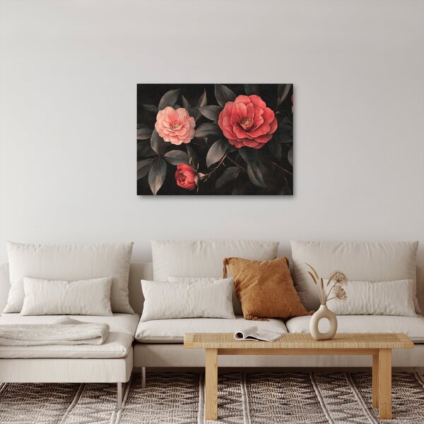 Obraz - Červené květy na temném pozadí (70x50 cm)