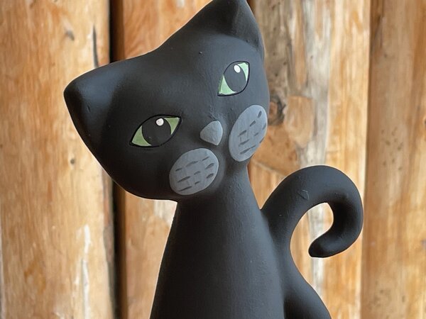 Keramika Andreas Černá keramická kočka Popelka, stojící soška 17 cm