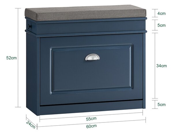 Sobuy Fsr82-K-B Výklopník Na Boty Botník S Výklopem Lavice Na Boty S Polštářem Na Sezení Komoda Na Boty Lavice Modrá Wht Cca 60X52X24Cm