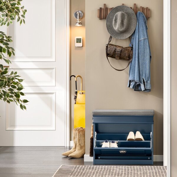 Sobuy Fsr82-K-B Výklopník Na Boty Botník S Výklopem Lavice Na Boty S Polštářem Na Sezení Komoda Na Boty Lavice Modrá Wht Cca 60X52X24Cm