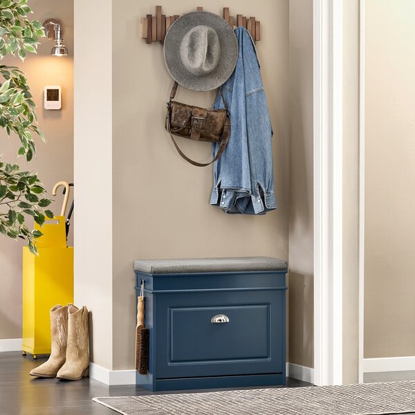 Sobuy Fsr82-K-B Výklopník Na Boty Botník S Výklopem Lavice Na Boty S Polštářem Na Sezení Komoda Na Boty Lavice Modrá Wht Cca 60X52X24Cm