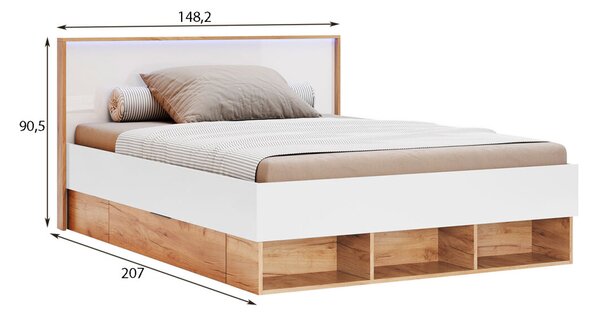 Postel Junior 1,4×2,0 s šuplíky, dub kraft / bílá Asti