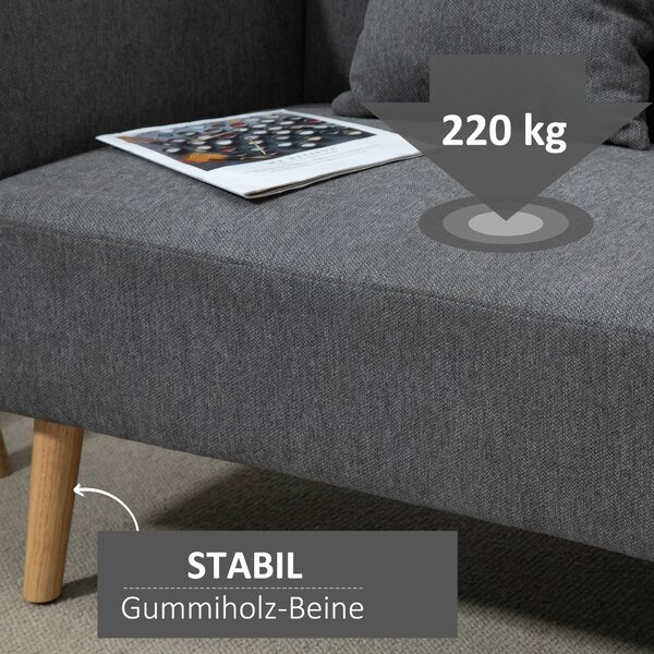 HOMCOM 2-místná pohovka s 2 polštáři, měkká pohovka s jemným potahem, opěradlem, ideální do obývacího pokoje či ložnice, 130 x 70 x 80 cm, šedá | Aoso