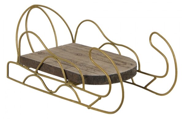 Zlaté kovové sáňky s dřevěnou deskou – 26x13x12 cm