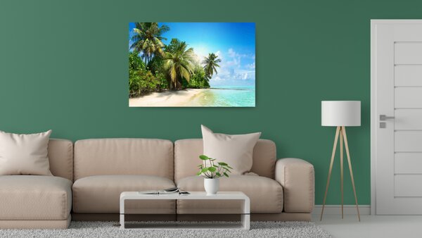 Allboards,Skleněná magnetická tabule- dekorativní obraz PLÁŽ PALMY MOŘE 60x40 cm,TS64_30001