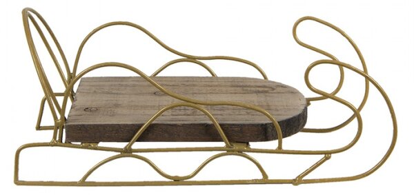 Zlaté kovové sáňky s dřevěnou deskou – 26x13x12 cm