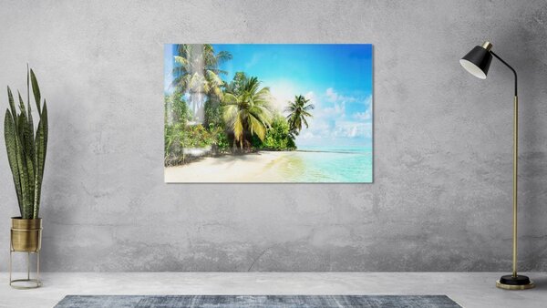Allboards,Skleněná magnetická tabule- dekorativní obraz PLÁŽ PALMY MOŘE 60x40 cm,TS64_30001