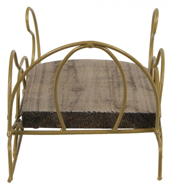 Zlaté kovové sáňky s dřevěnou deskou – 26x13x12 cm
