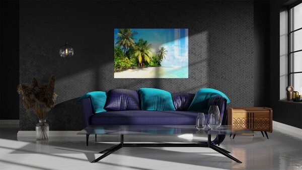 Allboards,Skleněná magnetická tabule- dekorativní obraz PLÁŽ PALMY MOŘE 60x40 cm,TS64_30001