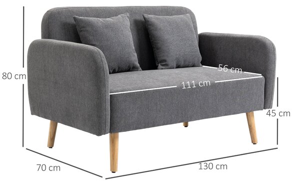 HOMCOM 2-místná pohovka s 2 polštáři, měkká pohovka s jemným potahem, opěradlem, ideální do obývacího pokoje či ložnice, 130 x 70 x 80 cm, šedá | Aoso