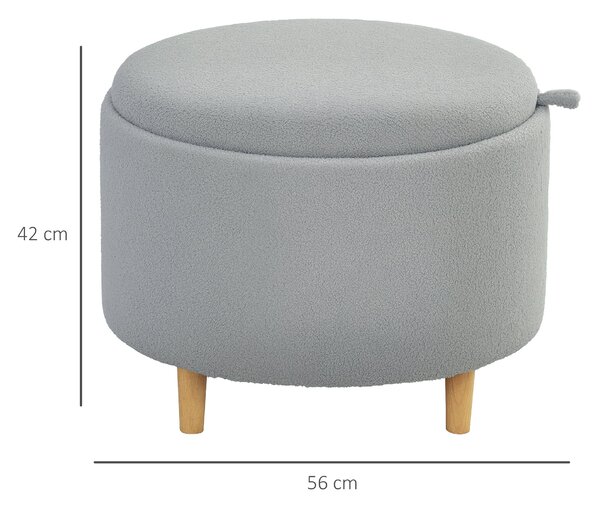 HOMCOM Úložný taburet s úložným prostorem, kulatý potahovaný taburet s sklápěcím víkem, dřevěné nohy, moderní design, do obývacího pokoje, ložnice, še