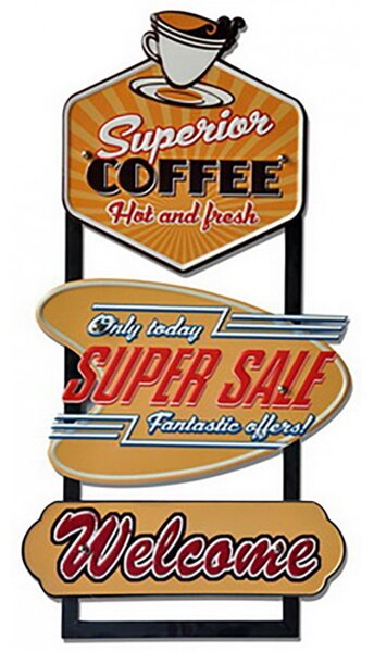 Hnědo-červená nástěnná kovová cedule Superior Coffee – 40x2x77 cm