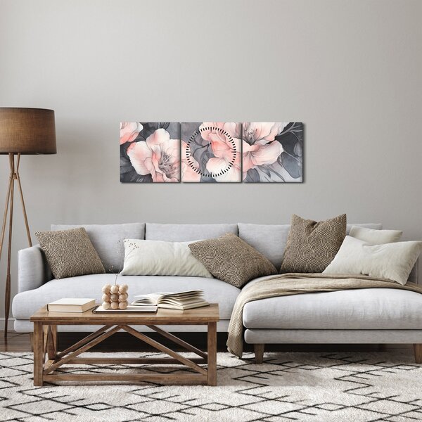 Obraz - Skica květin (s hodinami) (90x30 cm)