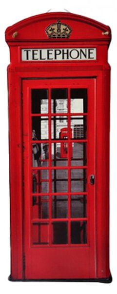 Nástěnná kovová cedule červená telefonní budka – 30x1x75 cm