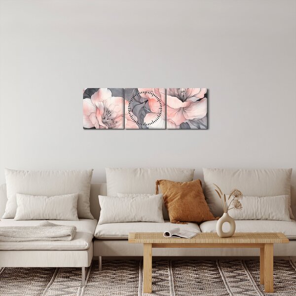 Obraz - Skica květin (s hodinami) (90x30 cm)