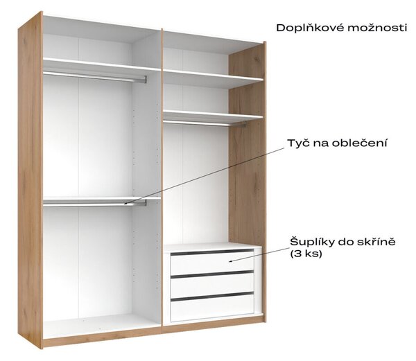 Skříň s posuvnými dveřmi 2.0x2.4m (Dveře Mat Láva/Zrcadlo), série N Luna