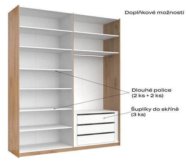 Skříň s posuvnými dveřmi 2.0x2.4m (Dveře Mat Láva/Zrcadlo), série N Luna