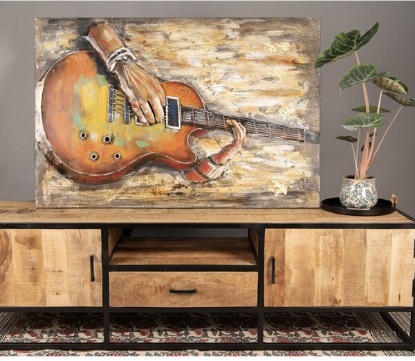 Nástěnný 3D kovový obraz ruce hrající na kytaru – 80x4x120 cm