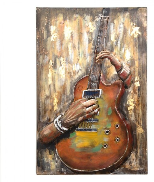 Nástěnný 3D kovový obraz ruce hrající na kytaru – 80x4x120 cm