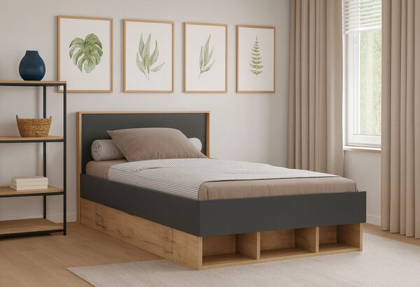 Postel Junior 1,2x2,0 s šuplíky Lava / dub kraft Luna