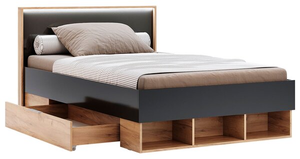 Postel Junior 1,2x2,0 s šuplíky Lava / dub kraft Luna