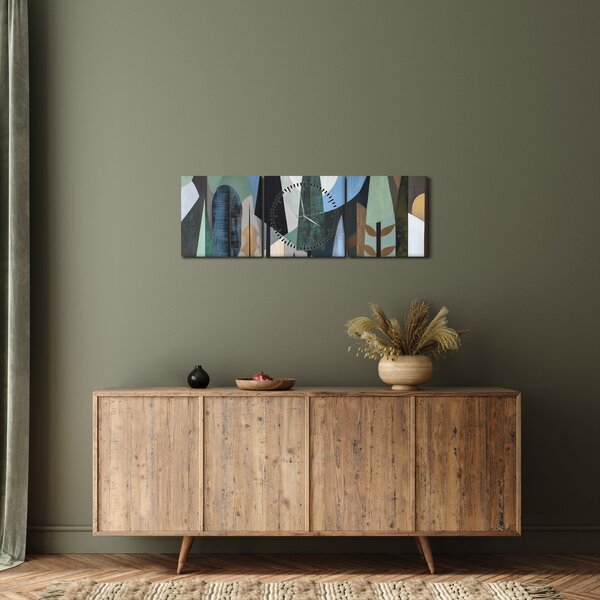 Obraz - Přírodní geometrická abstrakce II. (s hodinami) (90x30 cm)