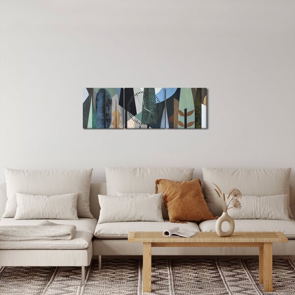 Obraz - Přírodní geometrická abstrakce II. (s hodinami) (90x30 cm)