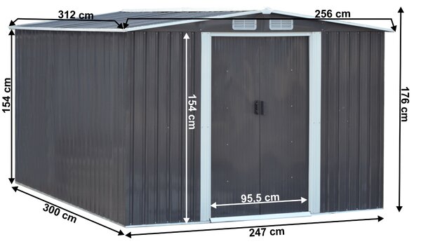 KONDELA Plechový zahradní domek na nářadí, šedá / bílá, 2,6x3, 1m, HAMAL TYP 3