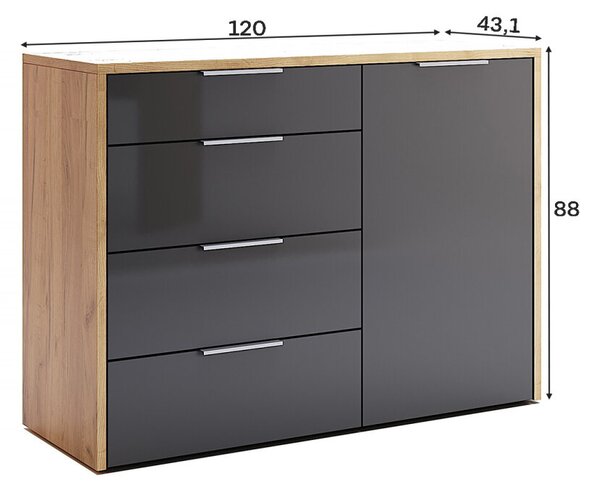 Komoda 1dv 4šu Lava / dub kraft Luna