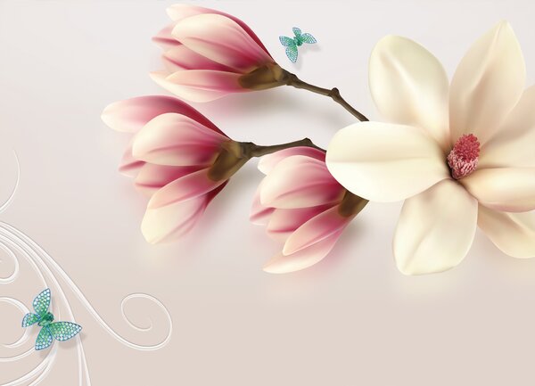 Malvis ® Tapeta Magnolie s dekorací Vel. (šířka x výška): 144 x 105 cm