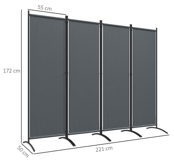Outsunny Dělicí Stěna 221 x 172 cm, 4-panelová Dělicí Stěna do Zahrady se Širokými Nohy, pro Terasu, Bazén, z Polyesterové Tkaniny 180 g/m², Tmavě Šed