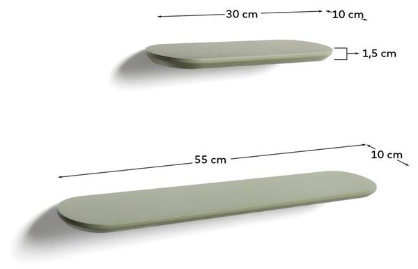 Zelené police v sadě 2 ks 55 cm Arely – Kave Home
