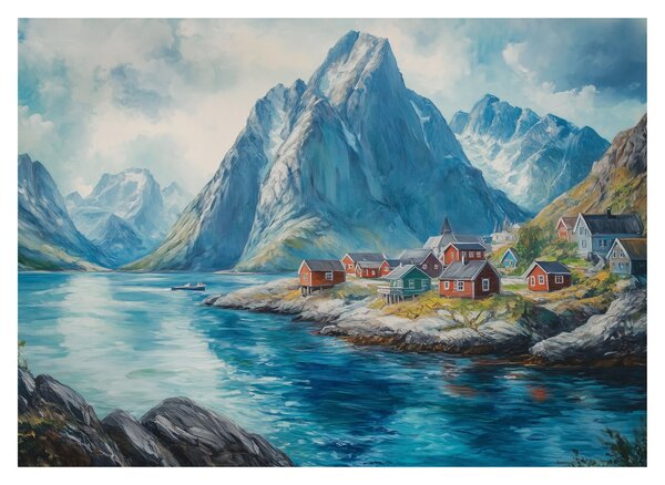 Skleněný obraz - Norská vesnička (70x50 cm)