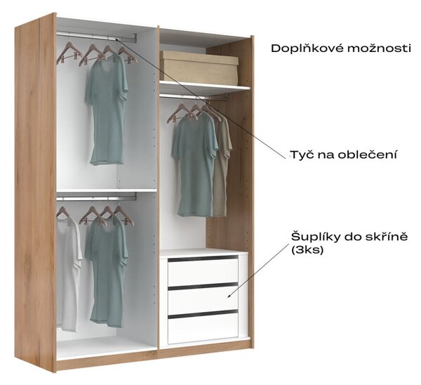 Skříň s posuvnými dveřmi 1,5x2,1m (Dveře Mat Láva/Zrcadlo), série N Luna