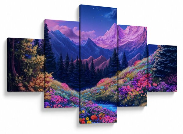 Obraz - Fialová krajina v úplňku (125x70 cm)