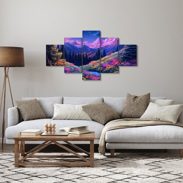 Obraz - Fialová krajina v úplňku (125x70 cm)