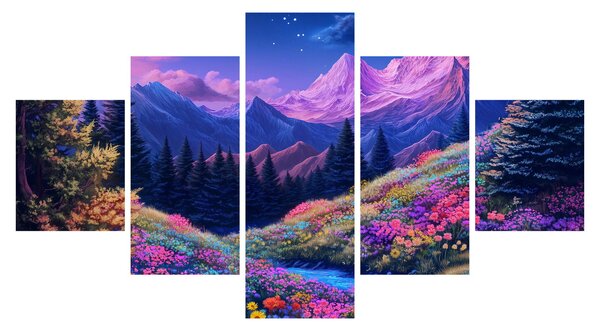 Obraz - Fialová krajina v úplňku (125x70 cm)